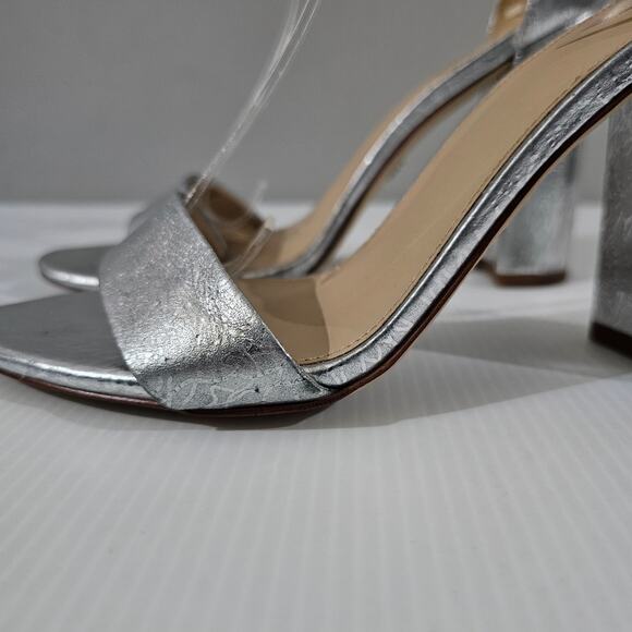 Sam Edelman Yaro Block Heel Sandal Women 9 Metallic Silver Evening Wedding Party - Picture 8 of 16